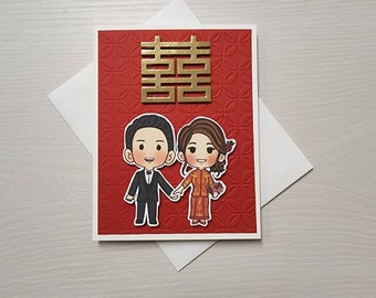 Asian Wedding card. Chinese calligraphy double happiness wedding card. Chinese wedding card.