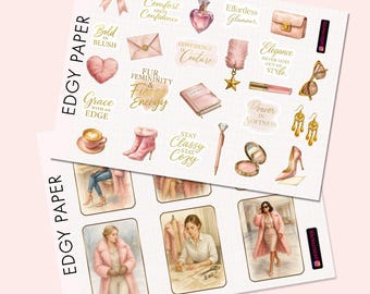 Pink Fur Couture Fashion Sticker Pack | Elegant Pink Fashion Aesthetic| Luxury Agenda Decor | Chic Journaling Set | Blonde Model