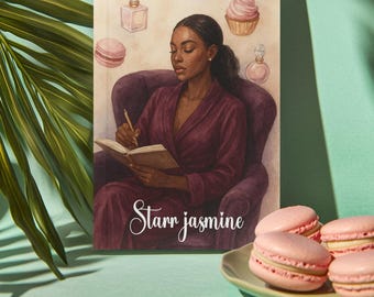 Quiet Moments Custom Journal | Personalized Name Notebook| Cozy Reading Art Cover | Feminine Gift | Customizable Planner | Black Model