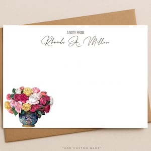 Opulent Floral Stationery – Designer Style Vase with Roses Notecard Set - Sustainable Note Cards
