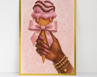 Pink Luxe Drizzle Note Cards | Pink Bow Watercolor Art | Feminine Fashion Stationery Set | Chic Girly Greeting Cards | African-American