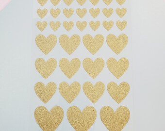 Hearts GOLD STICKERS  | 36 PC Sticker Set | Planner Stickers |