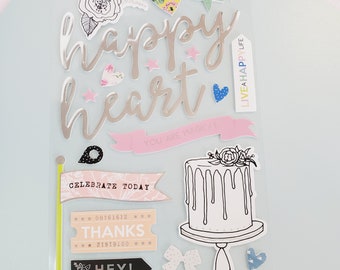 Happy Heart EMBELLISHMENT STICKERS  | 21 PC Sticker Set | Scrapbooking Stickers |