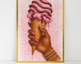 Pink Drizzle Dream 10 Piece Note Card Set | Pink Bow Watercolor Art | Feminine Fashion Stationery Set | African-American Model