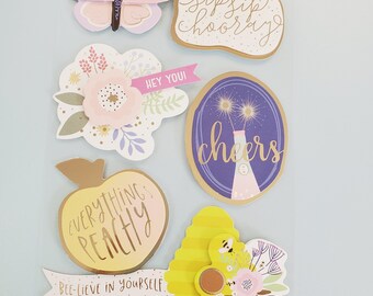 Sunday Brunch EMBELLISHMENT STICKERS  | 6 PC Sticker Set | Scrapbooking Stickers |