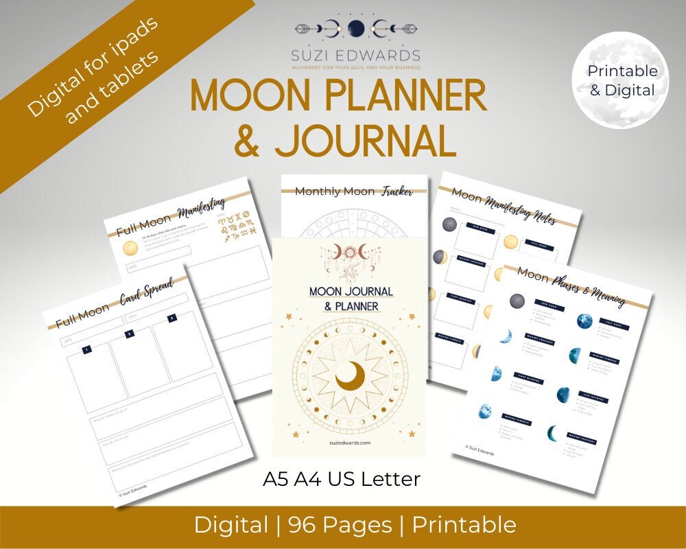 Printable Moon Journal Moon Planner PDF Digital Moon Etsy