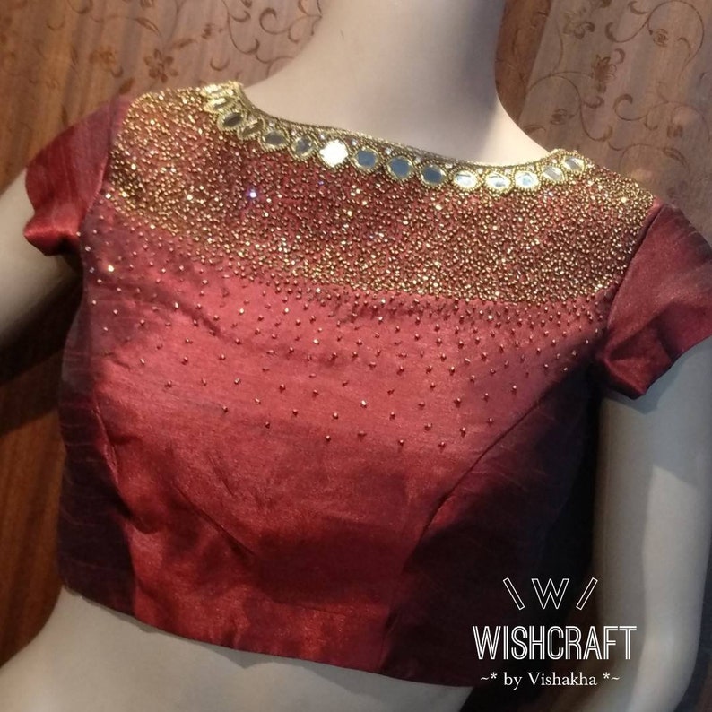 Super Trendy Boatneck Blouse with mirror and beads work