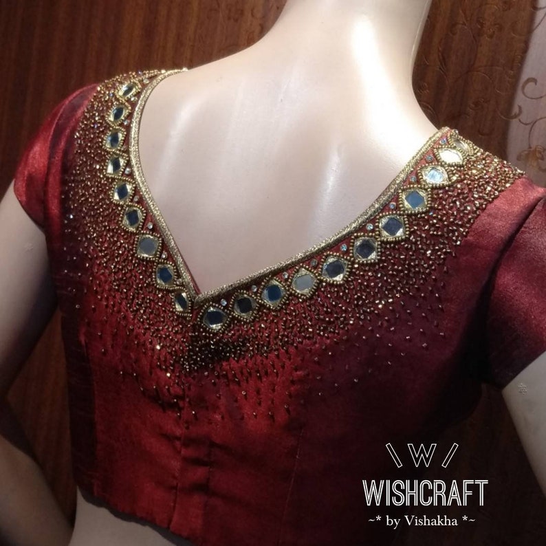 Super Trendy Boatneck Blouse with mirror and beads work
