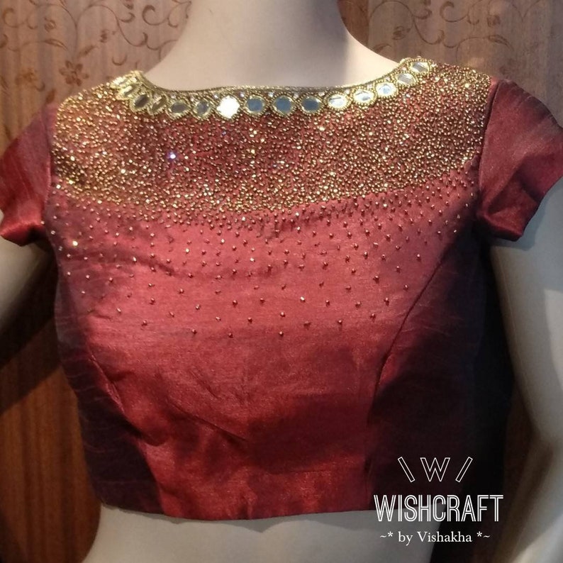 Super Trendy Boatneck Blouse with mirror and beads work