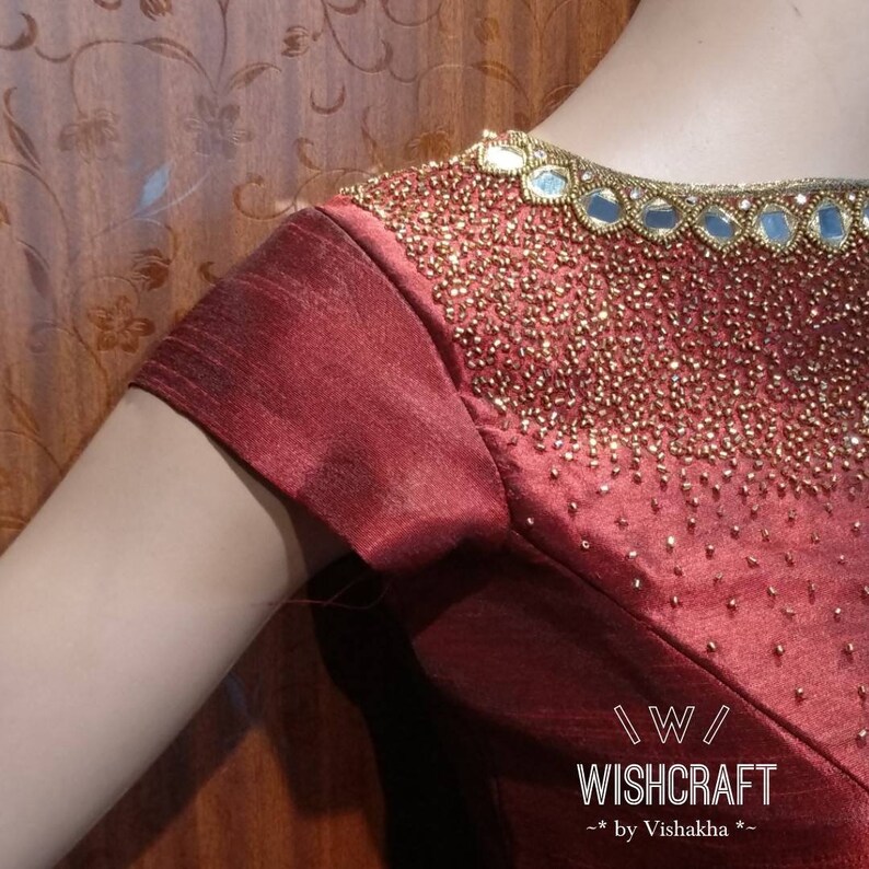 Super Trendy Boatneck Blouse with mirror and beads work