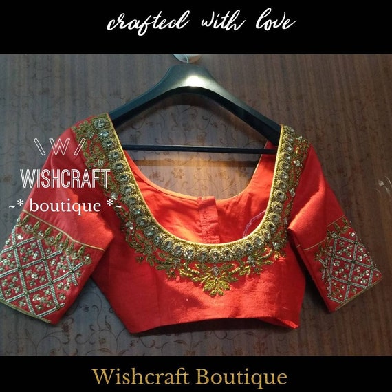Red colour maggam work blouse Clearance