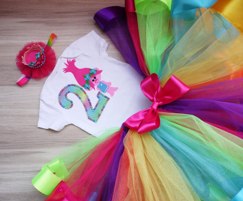 Rainbow Trolls Poppy Girls Costume Poppy 1st 2nd 3rd 4th 5th 6th Birthday tutu Party Poppy headband Trolls Poppy Birthday Tutu Outfit