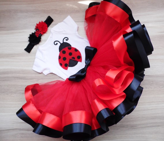 Ladybug Red Black Lady Bug Baby Girl 1st First Birthday Tutu Outfit Shirt Set