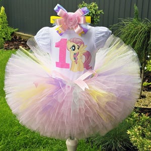 Fluttershy pony party birthday tutu set, My little pony baby girl tutu dress, Fluttershy My little pony birthday costume.
