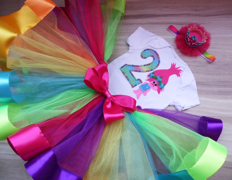 Rainbow Trolls Poppy Girls Costume Poppy 1st 2nd 3rd 4th 5th 6th Birthday tutu Party Poppy headband Trolls Poppy Birthday Tutu Outfit