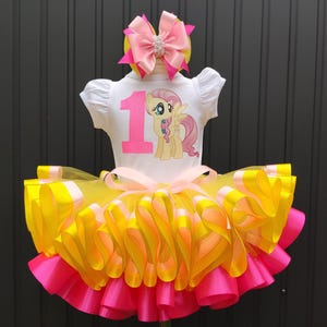 Fluttershy pony party birthday tutu set, My little pony baby girl tutu dress, Fluttershy My little pony birthday costume.