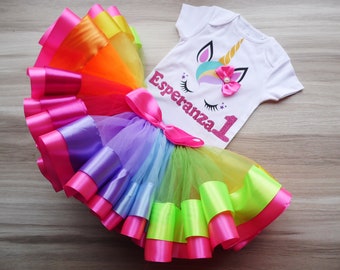 Rainbow unicorn tutu set Unicorn Birthday Outfit, Unicorn headband Rainbow unicorn birthday outfit set, Rainbow Unicorn Girls Costume