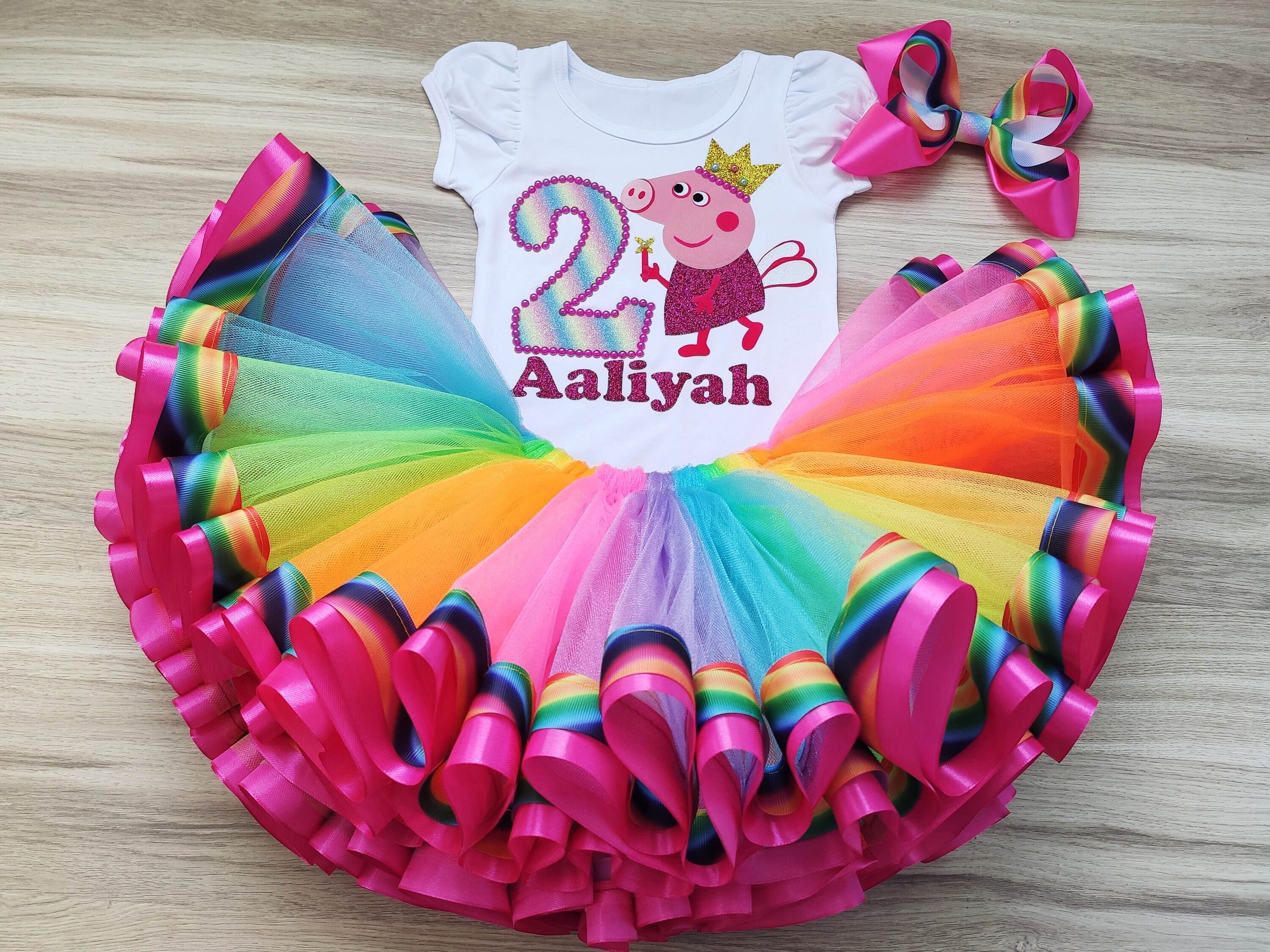 Rainbow Peppa pig Birthday tutu set Peppa pig birthday Cake | Etsy