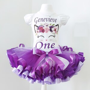 Girls Kitty Cat Face Birthday tutu outfit, Purple Cat Birthday Party dress, Kitty cute tutu outfit birthday set, Kitty Cat tutu 1st birthday