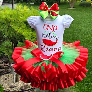 One In a Melon birthday outfit, Watermelon 1st Birthday Tutu Outfit, Watermelon Cake Smash tutu set, Melon Baby girl birthday Theme.