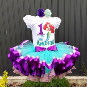 Mermaid Ariel Birthday Tutu Outfit, Princess Mermaid Ariel Birthday tutu set