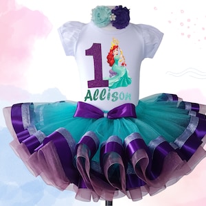 Mermaid Birthday Tutu Outfit, Under The Sea Mermaid Tutu Set, Princess Ariel Mermaid tutu outfit smash cake baby girl Mermaid