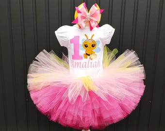 Bee Tutu Outfit, little Bee Tutu Set, First Bee Birthday Set, Bumble Bee Tutu Outfit, Plim Plim bee Birthday Outfit For Girls.