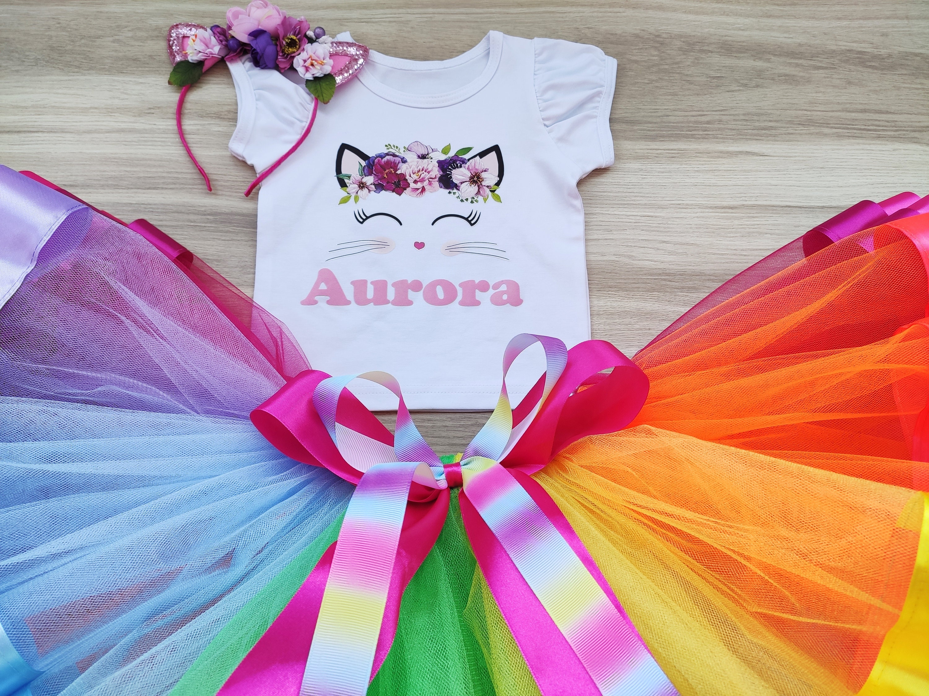 Girls Kitty Cat Face Birthday tutu outfit Rainbow Cat Etsy