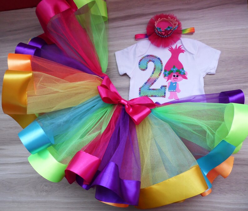 Rainbow Trolls Poppy Girls Costume Poppy 1st 2nd 3rd 4th 5th 6th Birthday tutu Party Poppy headband Trolls Poppy Birthday Tutu Outfit