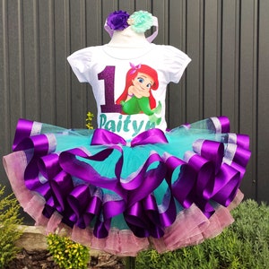 Baby Mermaid Birthday tutu Outfit, Little Mermaid Ariel Birthday tutu set, baby Ariel birthday outfit Under The Sea Mermaid Tutu Set