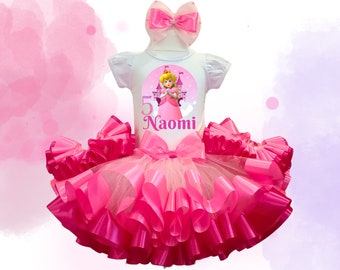 Princess Peach tutu set birthday outfit , Princess Peach birthday tutu dress, princess tutu set birthday shirt and tutu