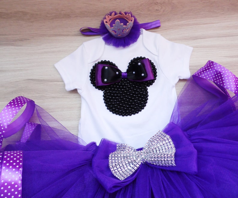 Purple and Silver Minnie Mouse 1st birthday tutu outfit | Etsy