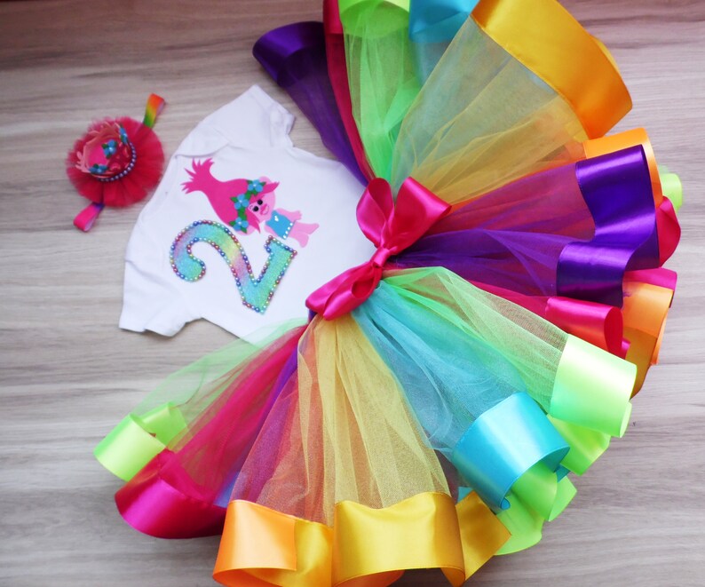 Rainbow Trolls Poppy Girls Costume Poppy 1st 2nd 3rd 4th 5th 6th Birthday tutu Party Poppy headband Trolls Poppy Birthday Tutu Outfit