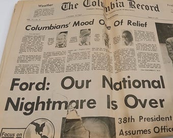 1970s President Ford Newspaper Nixon Resignation Historic Headline Columbia Record Vintage Advertisements
