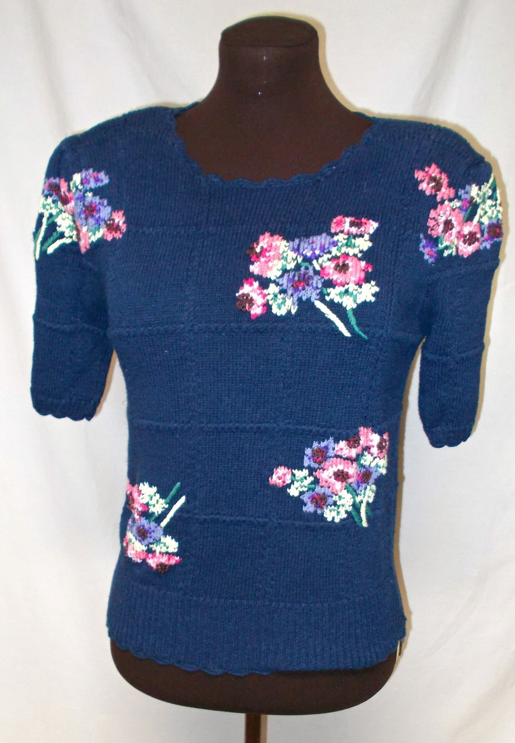 1980s-appleblossom Time Sweater-vintage Blue Floral Crochet Top Sweater ...