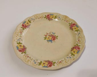 Vintage Chelsea April Flowers China Plate Pink Floral Embossed Rim 1940s Collectible Plate