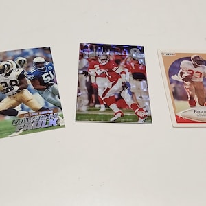 1990s Set of 3 Football Cards Roger Craig Deion Sanders Marshall Faulk Vintage Sports Memorabilia Fleer Collectors Edge