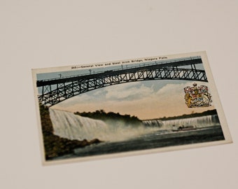 1930s Arch Bridge Niagara Falls Vintage Unused Post Card Mid Century Retro Travel Souvenir Art Deco Photo
