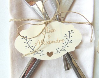 Ivory cardboard etiquette // Beige and brown etiquette to customize // Wedding etiquette to customize