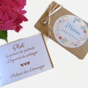 Menu de mariage ou baptême en kraft, menu à personnaliser en forme de carnet, décoration de mariage de style champêtre