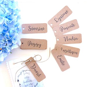 Etiquette en carton kraft, lot de 10 unités// Etiquette à personnaliser avec les prénoms // Décoration kraft mariage champêtre
