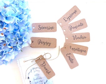 Kraft cardboard etiquette, batch of 10 units// Etiquette to customize with first names // Kraft country wedding decoration