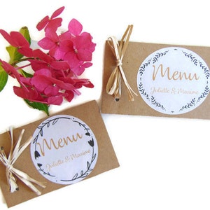 Menu de mariage ou baptême en kraft, menu dépliant marron et noir, menu à personnaliser de style champêtre by Pleasant Home