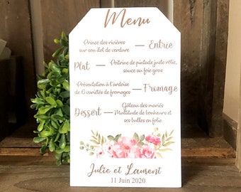 Wedding menu on the floral theme in cardstock // Country wedding table decoration