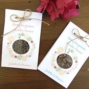 Sachet à graines en carton blanc à personnaliser, cadeau invités mariage à personnaliser, sachet à graines style champêtre par Pleasant Home