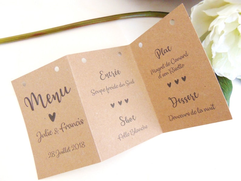 Menu de mariage ou baptême en kraft et raphia ,Menu cérémonie de style champêtre en kraft par Pleasant Home image 3