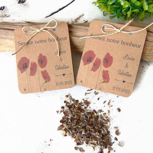 Sachet à graines en kraft thème coquelicot, cadeau invité mariage champêtre, mariage floral coquelicot