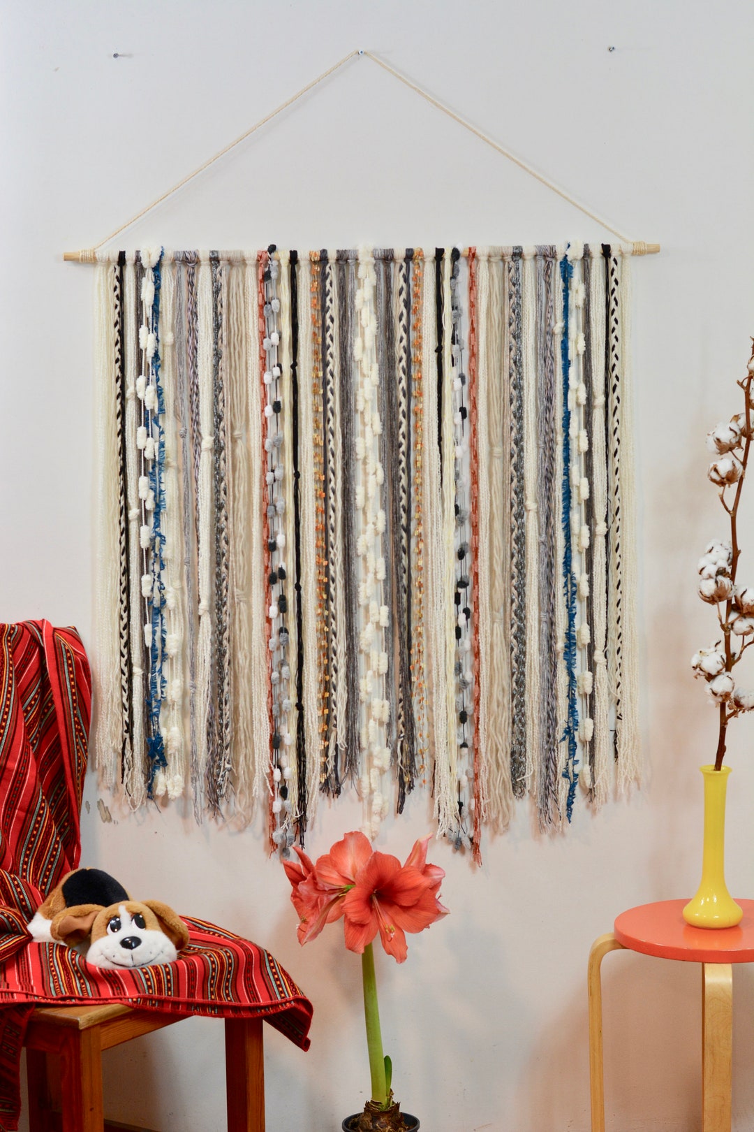 Yarn Tapestry Bohemian Yarn Tapestry Macrame Wall Hanging Etsy