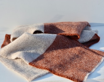 Brown and Grey Shadow Block Woven Scarf - Made of 100% Pure New Zealand Wool - Available in Multiple Lengths - Perfect Gift for Him or Her