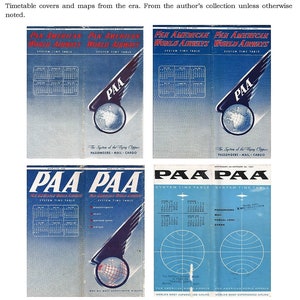 May include: Four vintage Pan American World Airways timetables from October 1948, April 1952, April 1956, and September 1957. The covers feature the airline's logo, a globe with a wing, and the text "PAA" in blue and red.